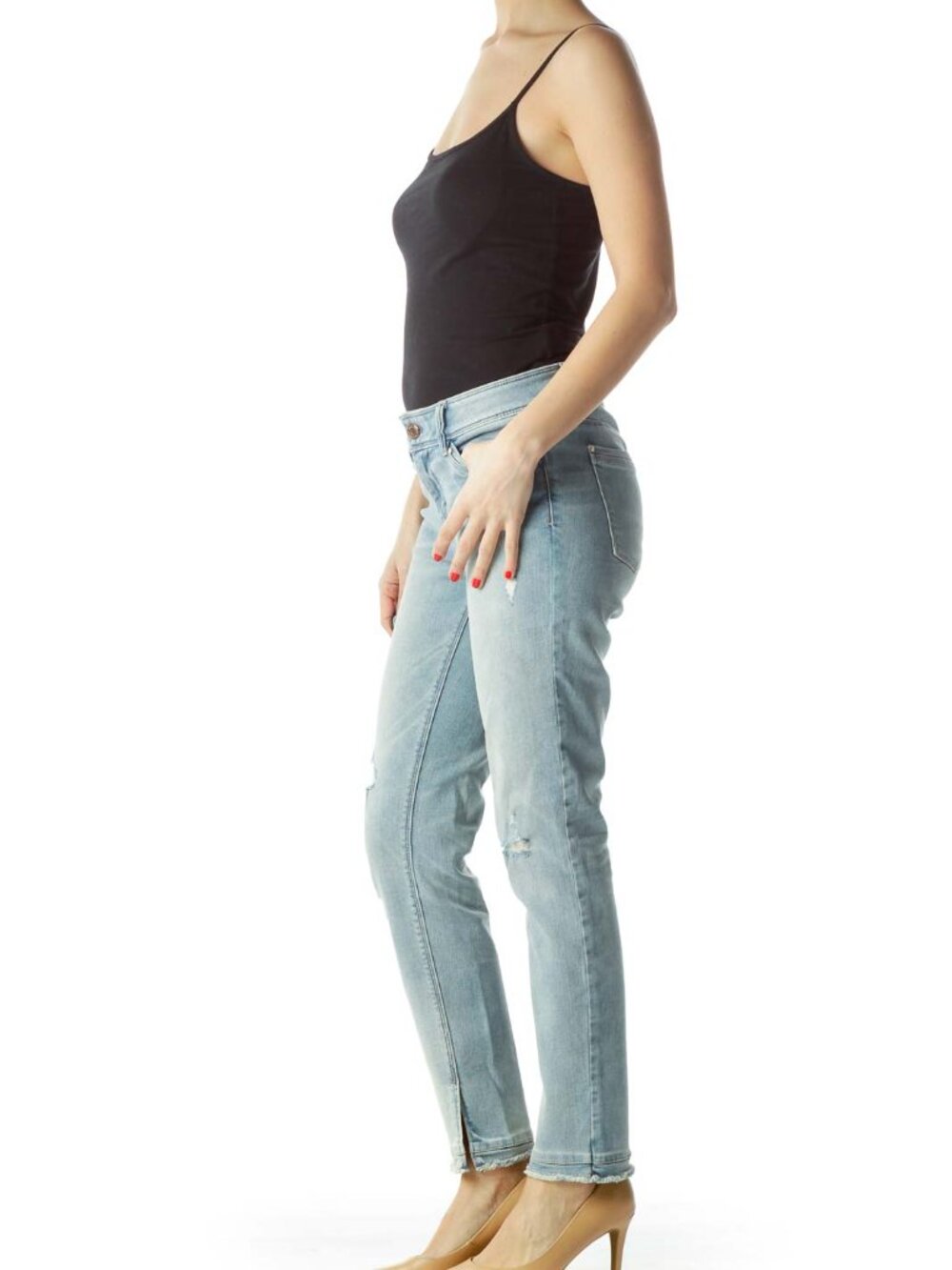 White House Black Market Light Blue Distressed Skinny Jeans - Picture 3 of 4